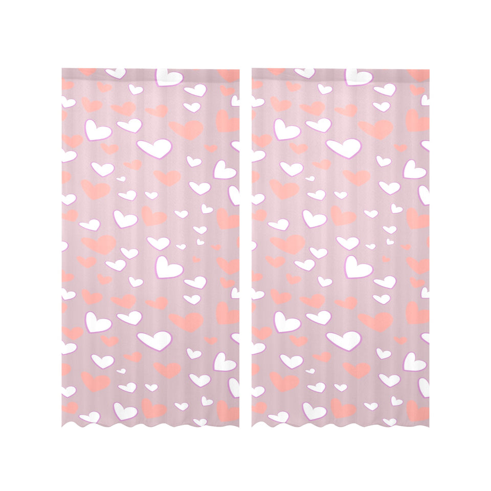 coral white heart pattern Gauze Curtain