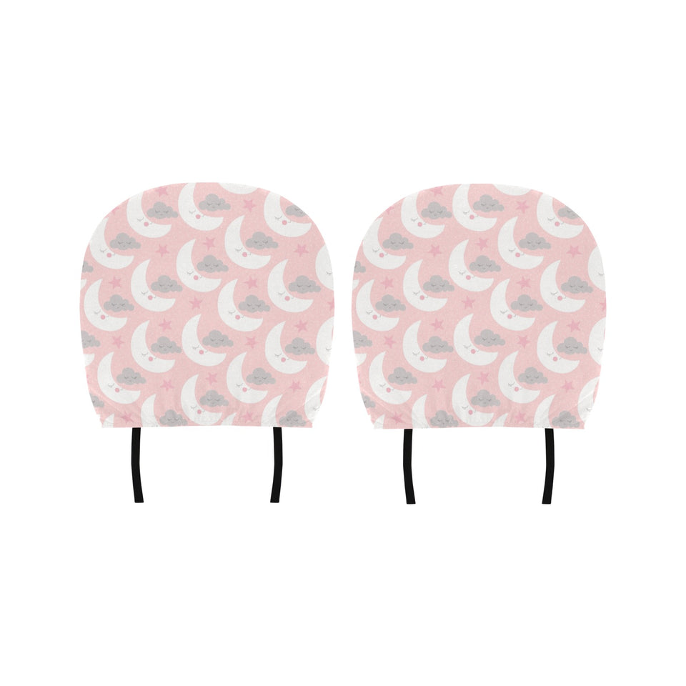 Cute moon cloud star pattern pink dot background Car Headrest Cover