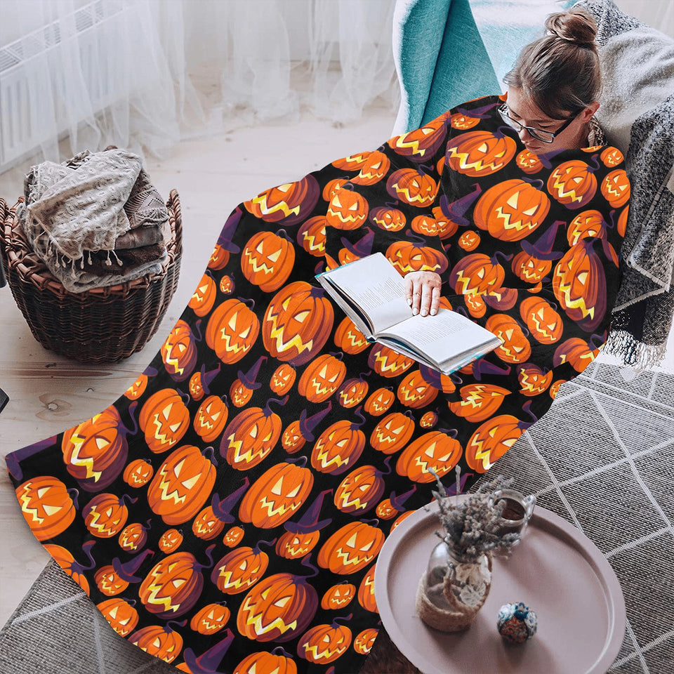 Halloween Pumpkin pattern Blanket Robe with Sleeves