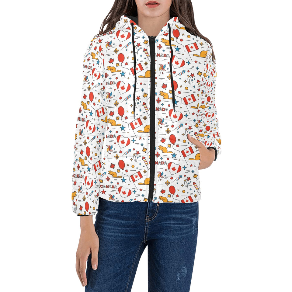 Canada Pattern Print Design 03 Women's Padded Hooded Jacket