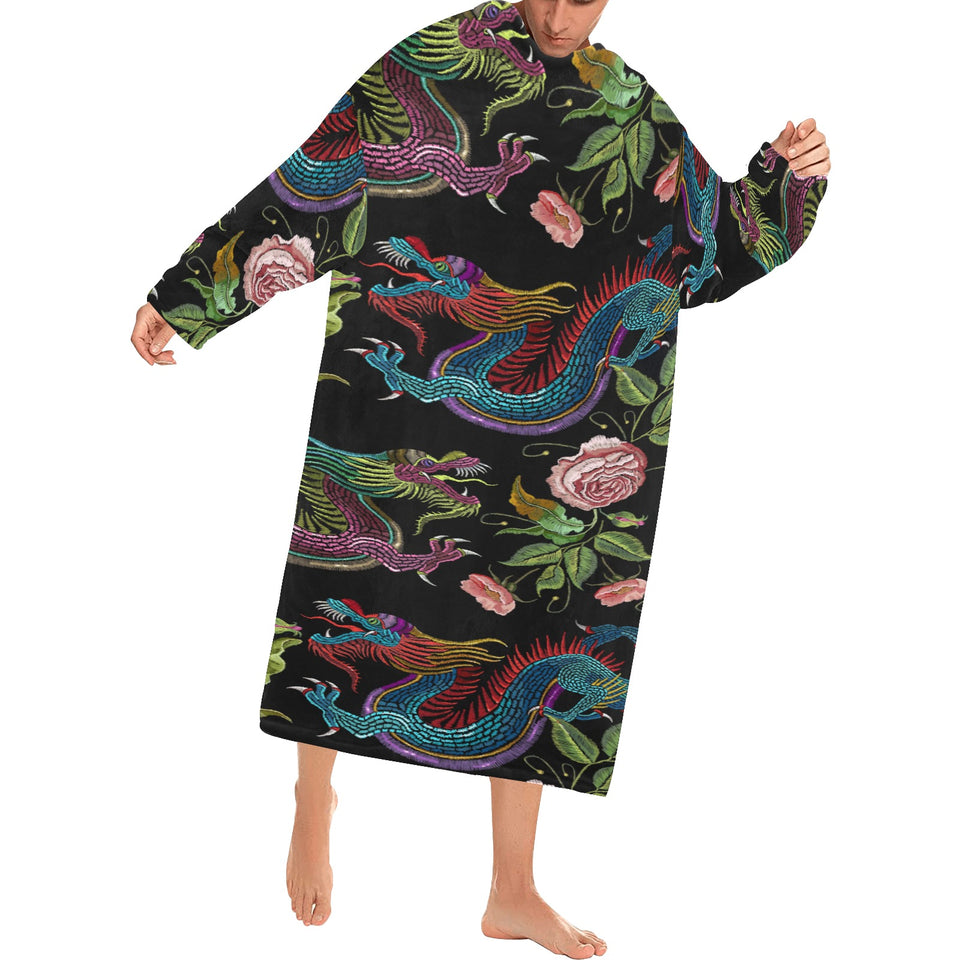 Dragons flower pattern Blanket Robe with Sleeves