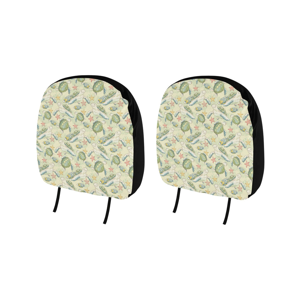 Hand drawn sea turtle fish pattern Car Headrest Cover