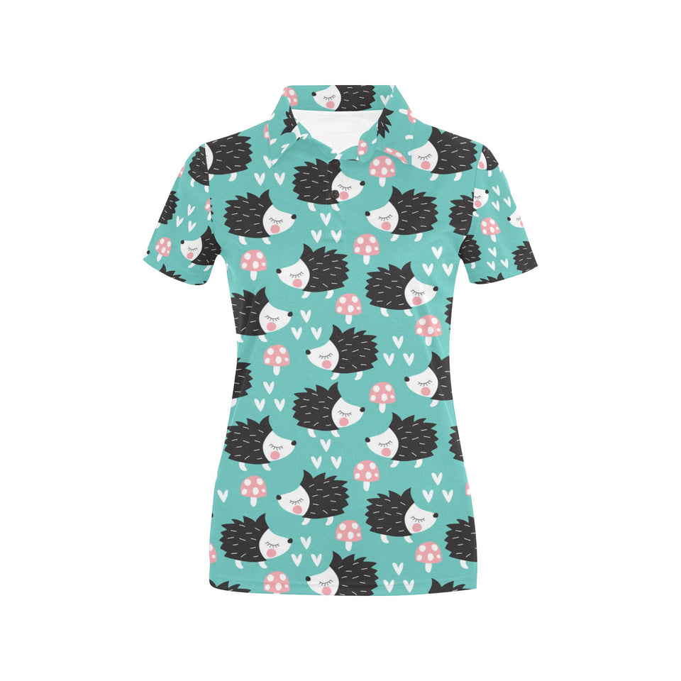 Hedgehog Pattern Print Design 03 Women's All Over Print Polo Shirt