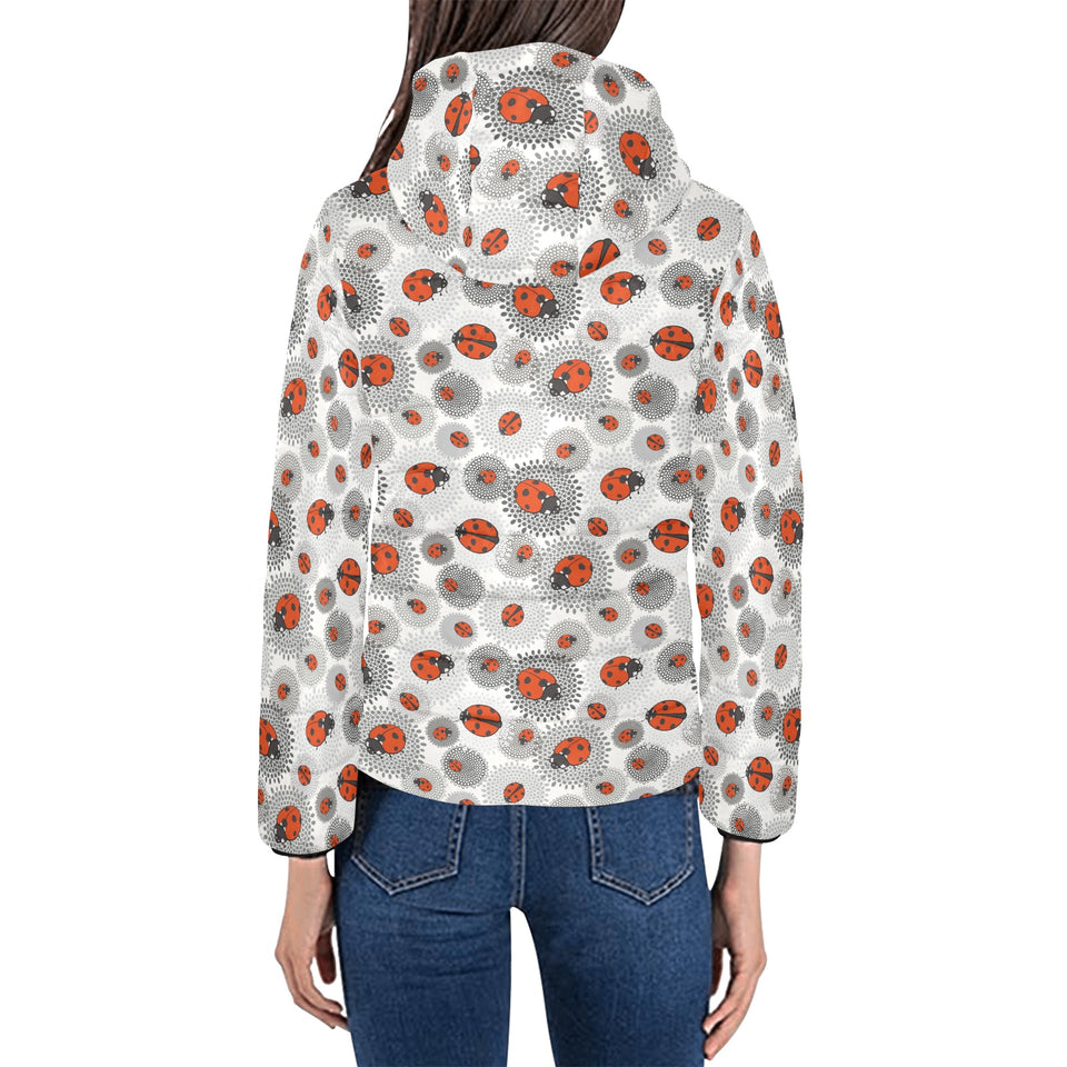 Ladybug Pattern Print Design 05 Women's Padded Hooded Jacket