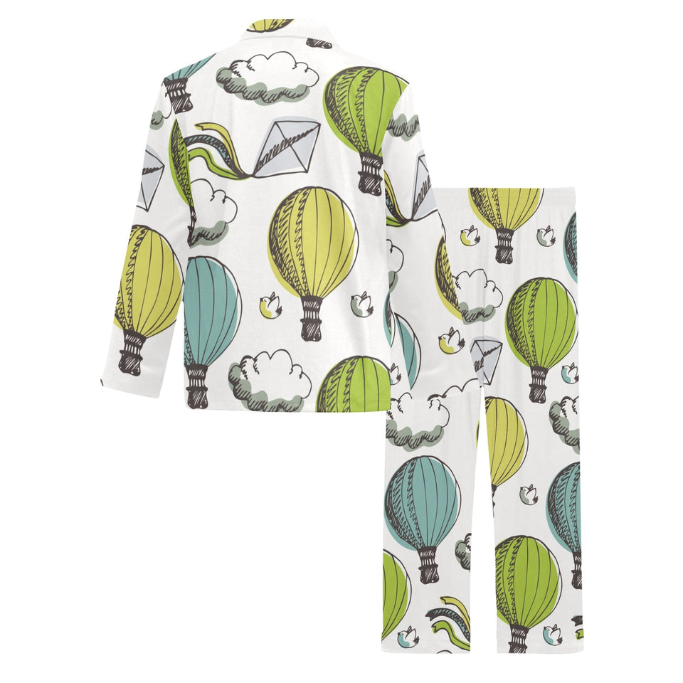 Hot Air Balloon Bird Cloud Pattern Men's Long Pajama Set
