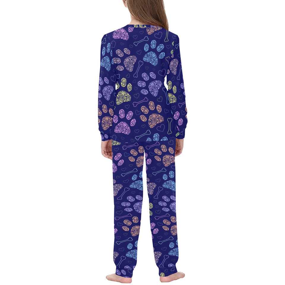 Dog Paws Pattern Print Design 02 Kids' Boys' Girls' All Over Print Pajama Set