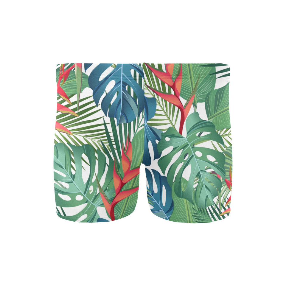 heliconia palm and monstera leaves pattern Men's Swimming Trunks