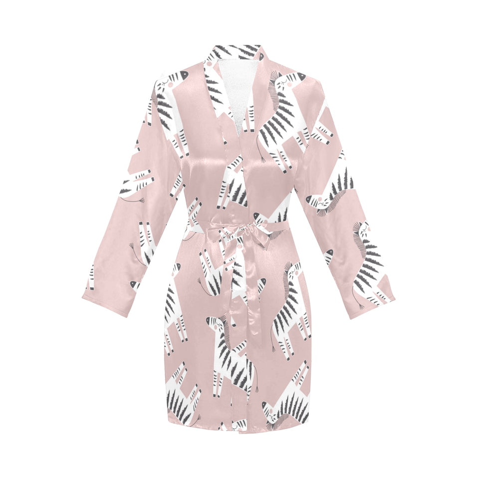 Cute zebra pattern Women's Long Sleeve Belted Night Robe