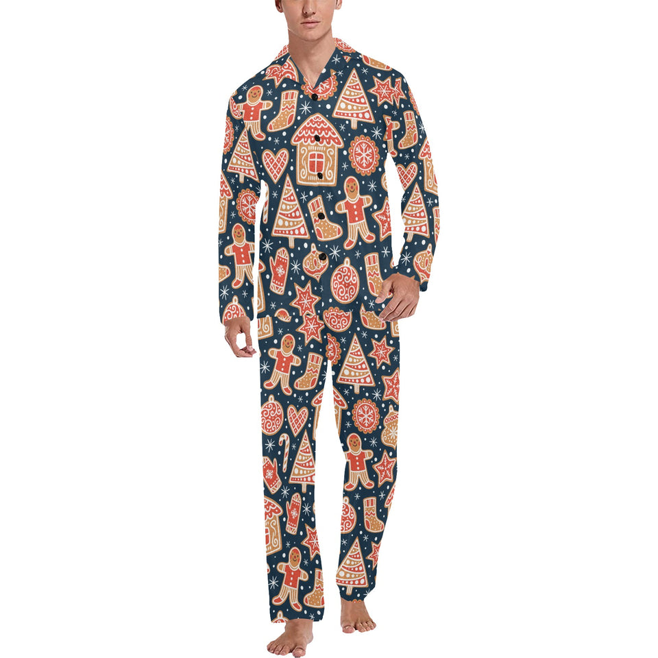 Christmas gingerbread cookie pattern Men's Long Pajama Set