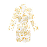 hand drawn onion pattern Women's Long Sleeve Belted Night Robe