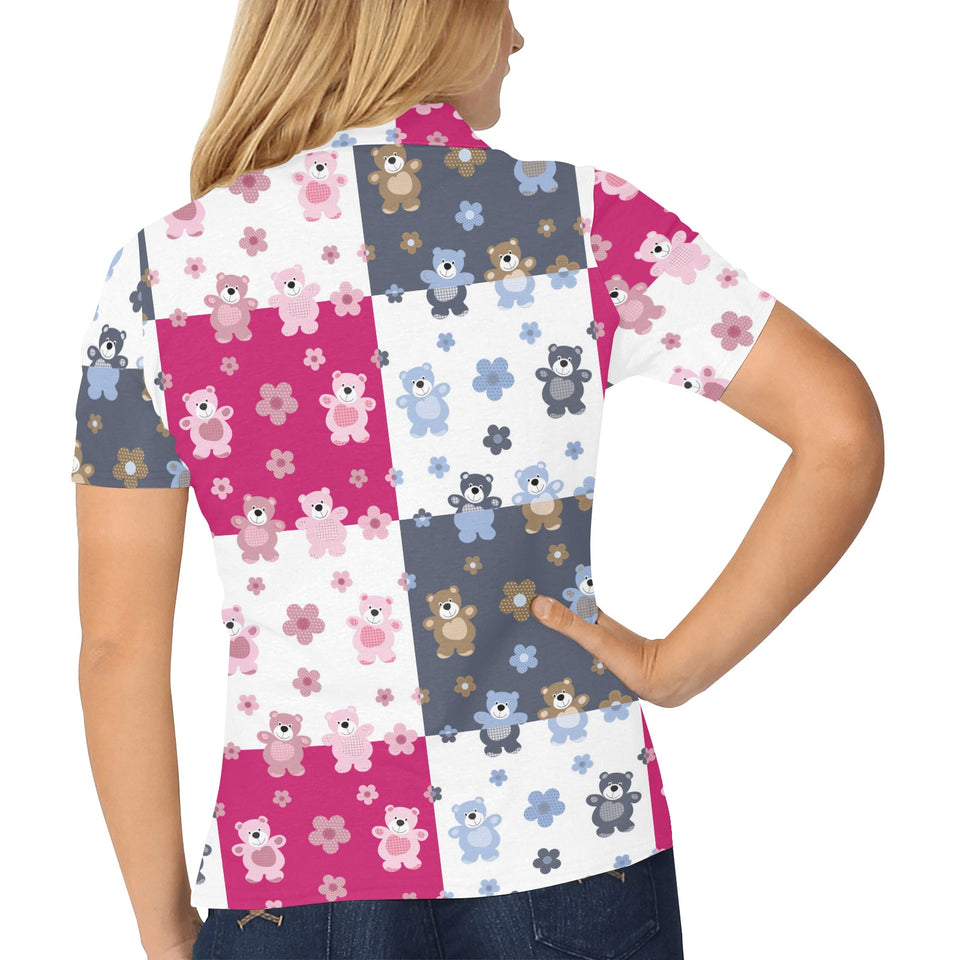 Teddy Bear Pattern Print Design 03 Women's All Over Print Polo Shirt