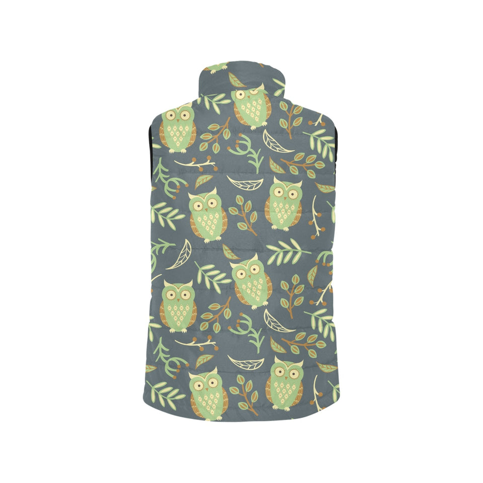 Cute owls leaves pattern Men's Padded Vest