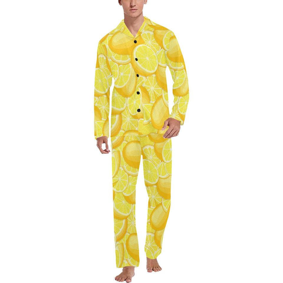 lemon pattern Men's Long Pajama Set