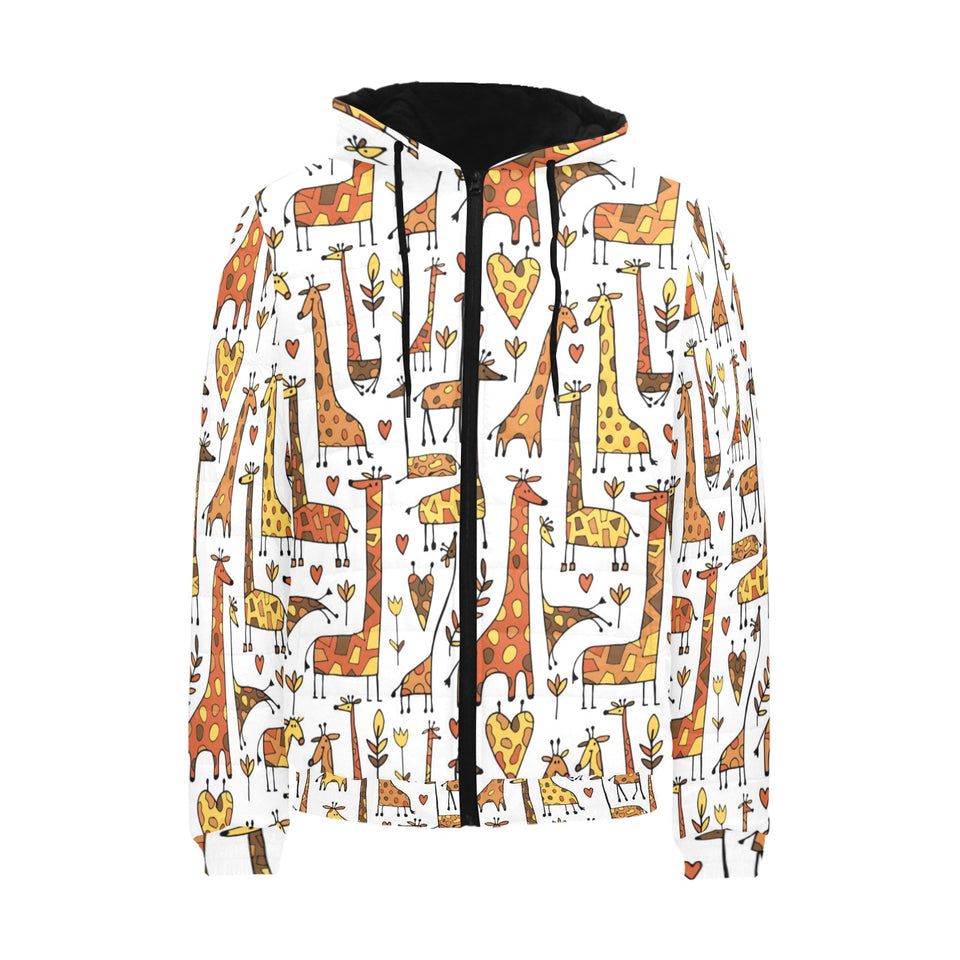 Giraffe Pattern Print Design 04 Men's Padded Hooded Jacket