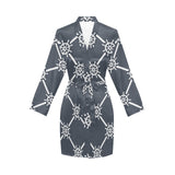 nautical steering wheel rope pattern Women's Long Sleeve Belted Night Robe