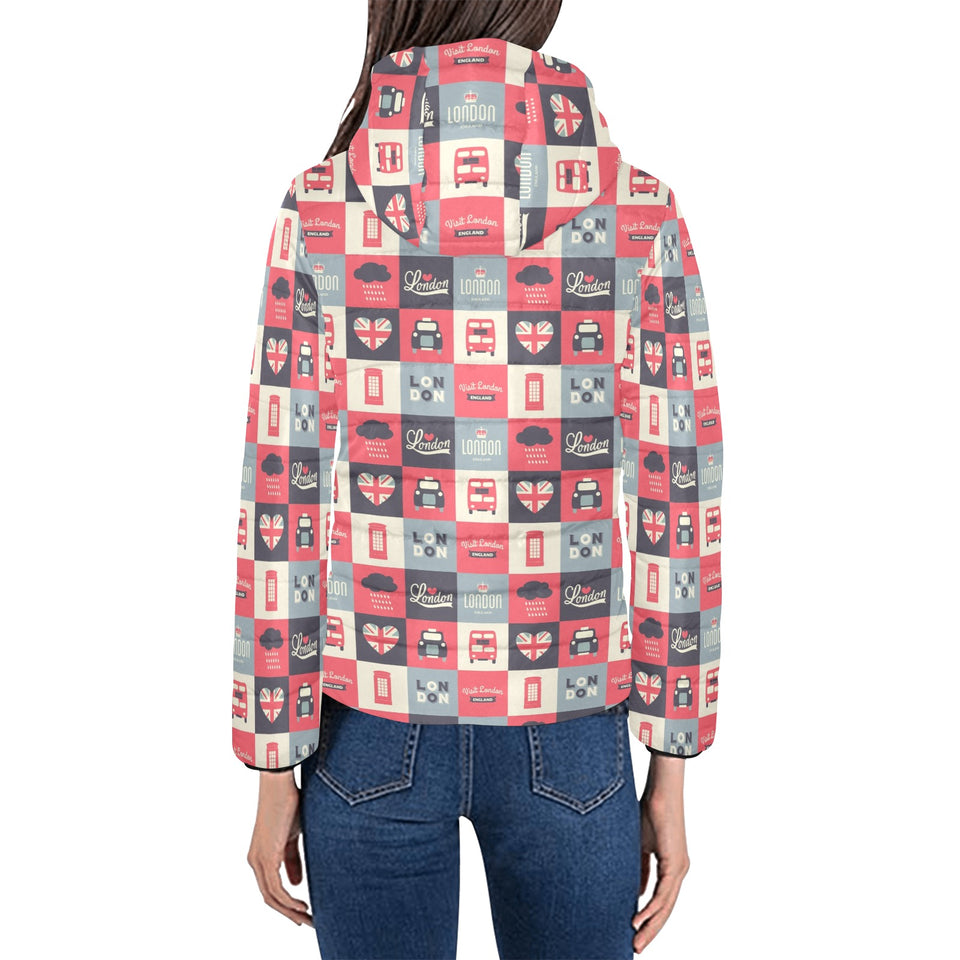 British Pattern Print Design 05 Women's Padded Hooded Jacket