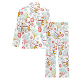 Maneki neko cat fan sakura Men's Long Pajama Set