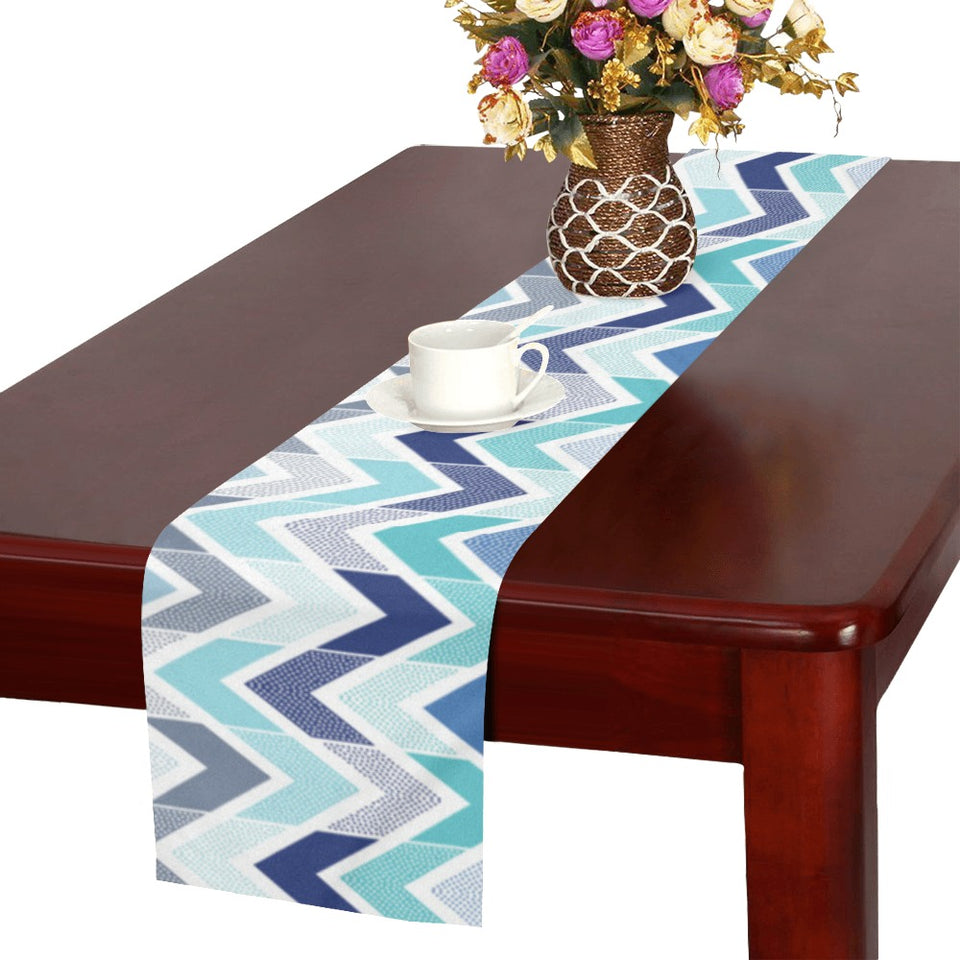 zigzag chevron blue pattern Table Runner
