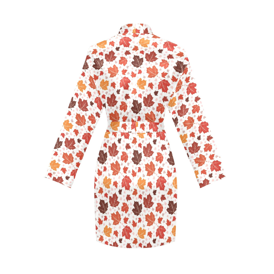 Colorful Maple Leaf pattern Women's Long Sleeve Belted Night Robe