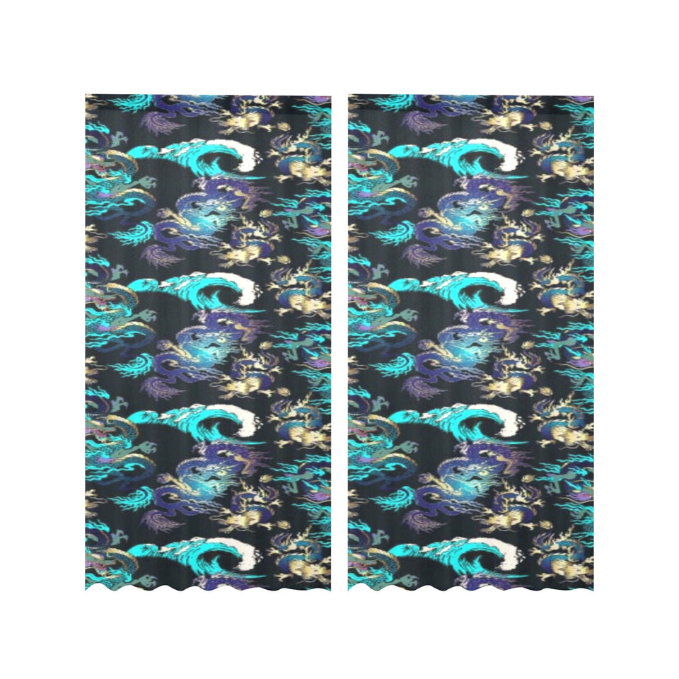 Dragon sea wave pattern Gauze Curtain
