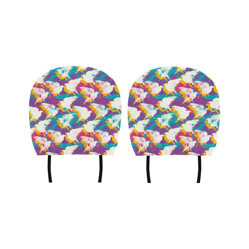 Colorful crow illustration pattern Car Headrest Cover