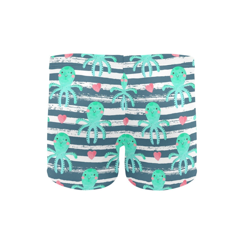 Cute octopuses heart striped background Men's Swimming Trunks