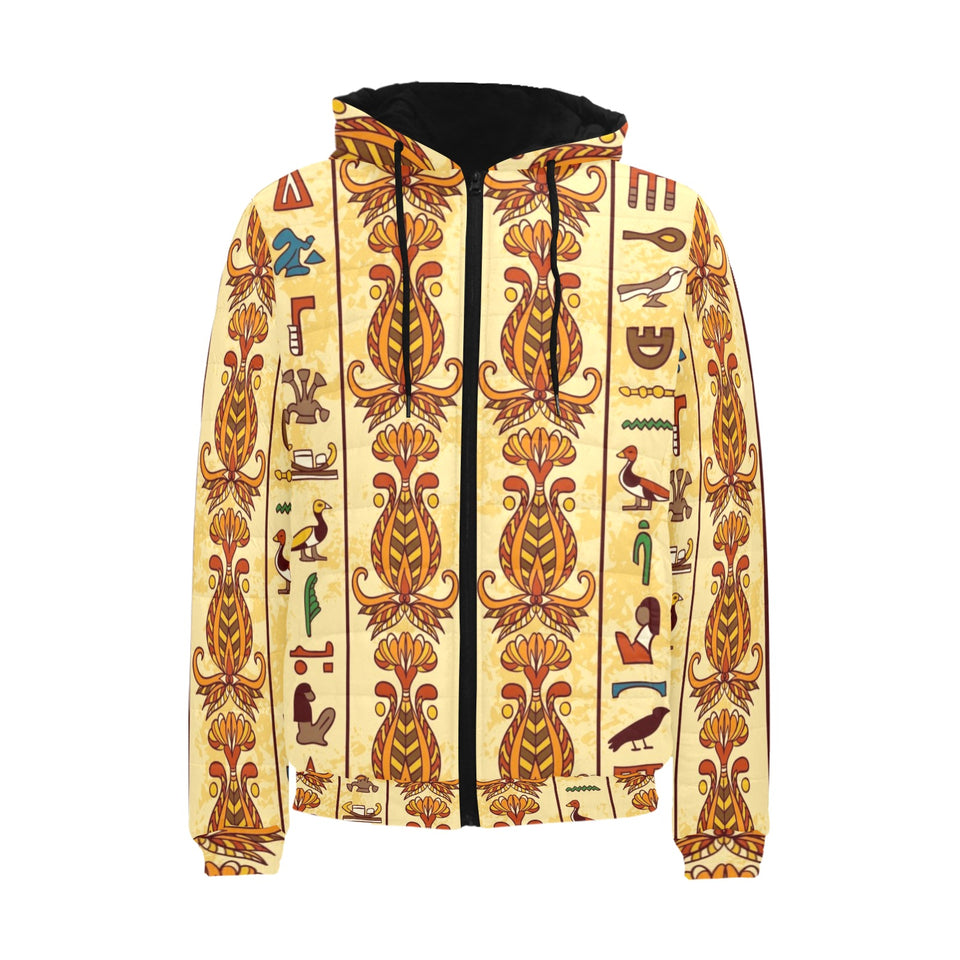 Egypt Hieroglyphics Pattern Print Design 04 Men's Padded Hooded Jacket