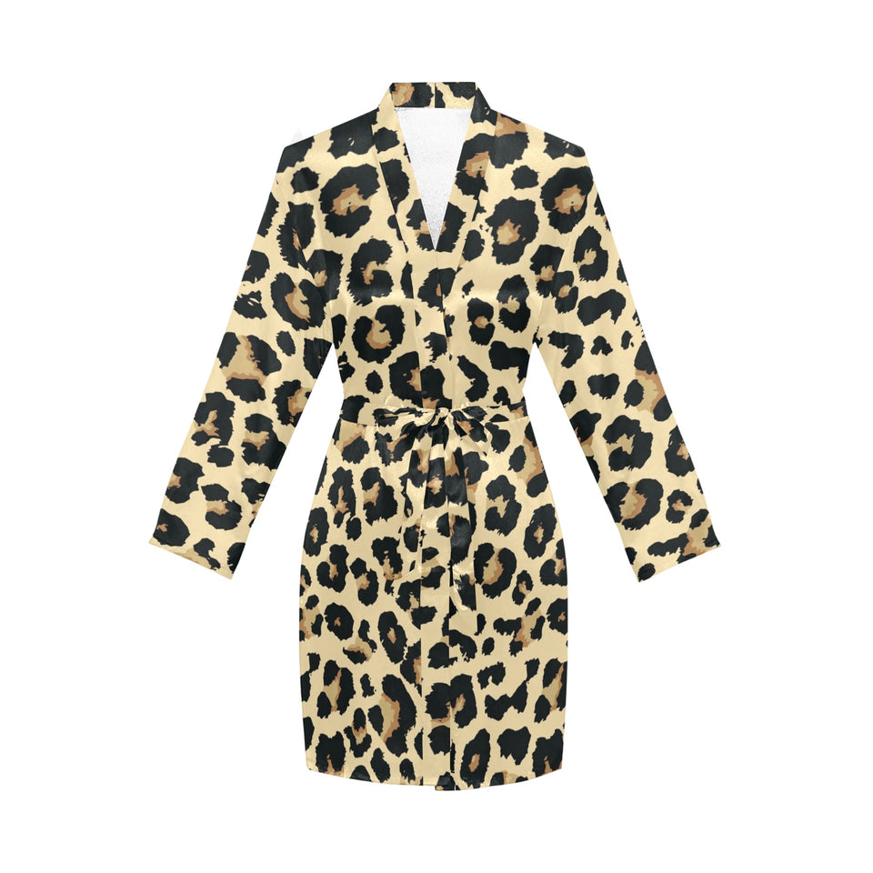 Leopard print design pattern Women's Long Sleeve Belted Night Robe