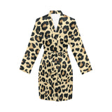 Leopard print design pattern Women's Long Sleeve Belted Night Robe