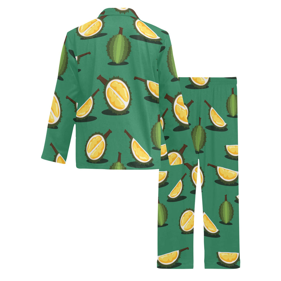 Durian pattern green background Men's Long Pajama Set