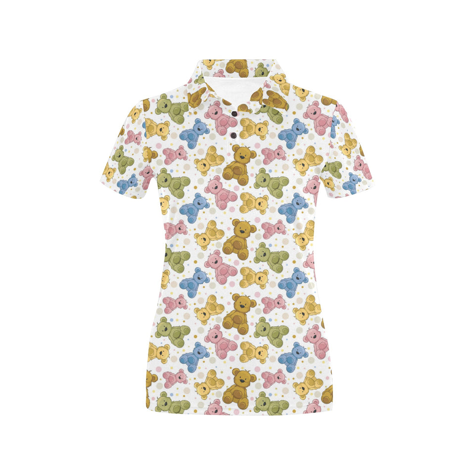 Teddy Bear Pattern Print Design 01 Women's All Over Print Polo Shirt