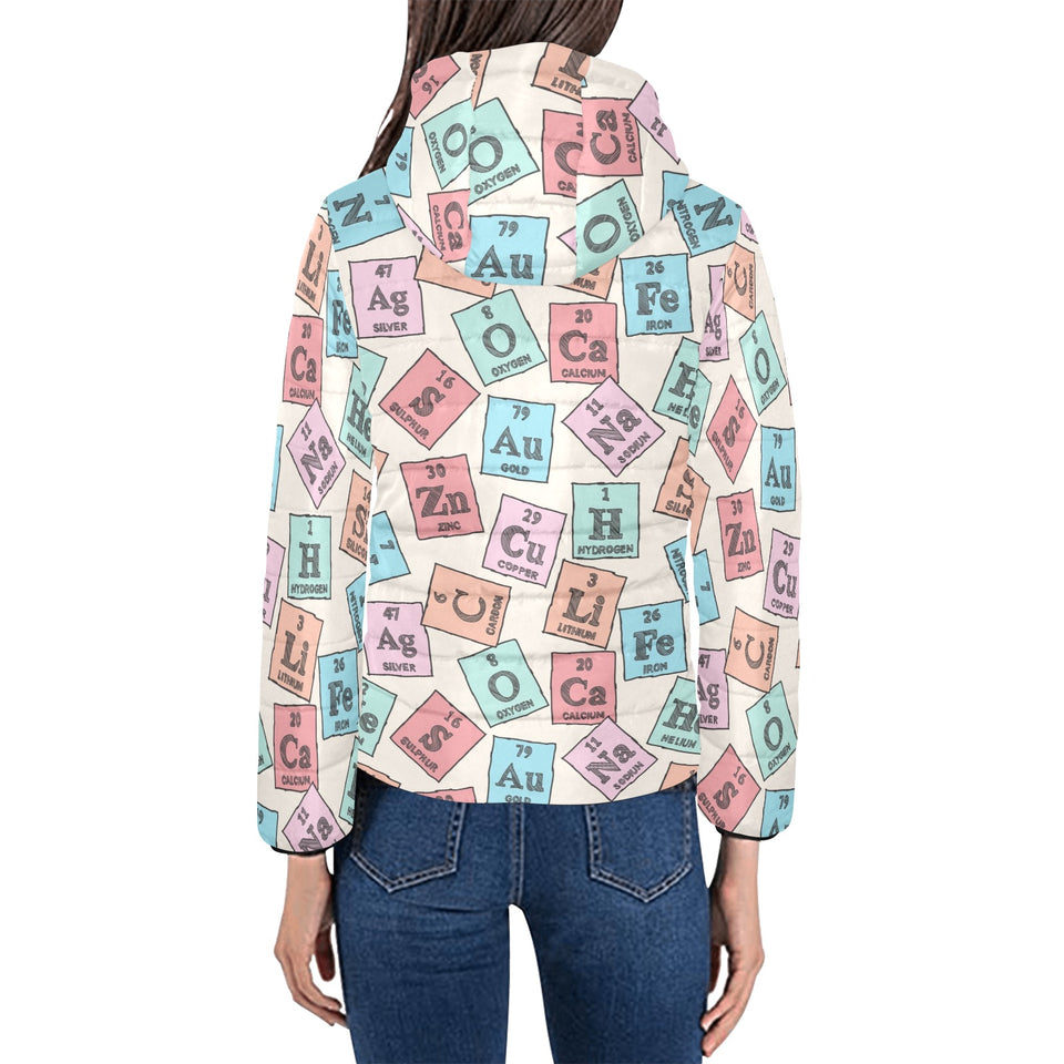 Chemistry Periodic Table Pattern Print Design 02 Women's Padded Hooded Jacket