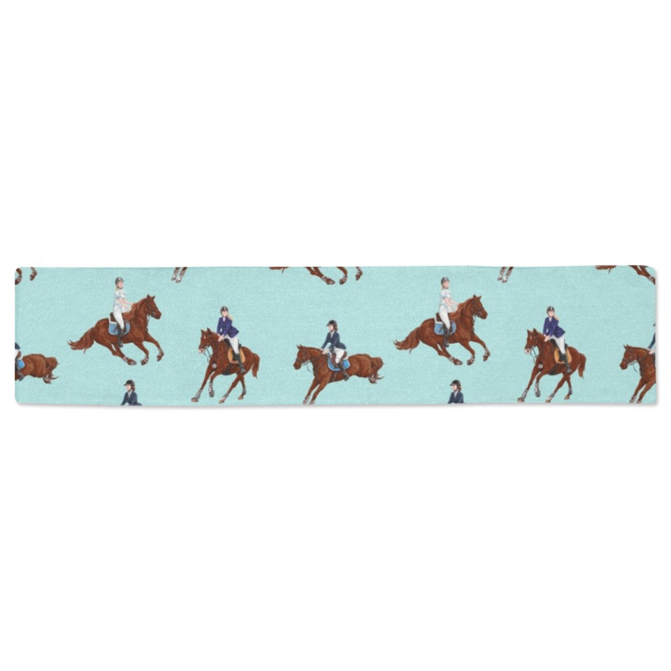 Horses running horses rider pattern Table Runner