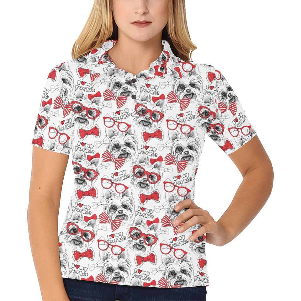 Yorkshire Terrier Pattern Print Design 04 Women's All Over Print Polo Shirt