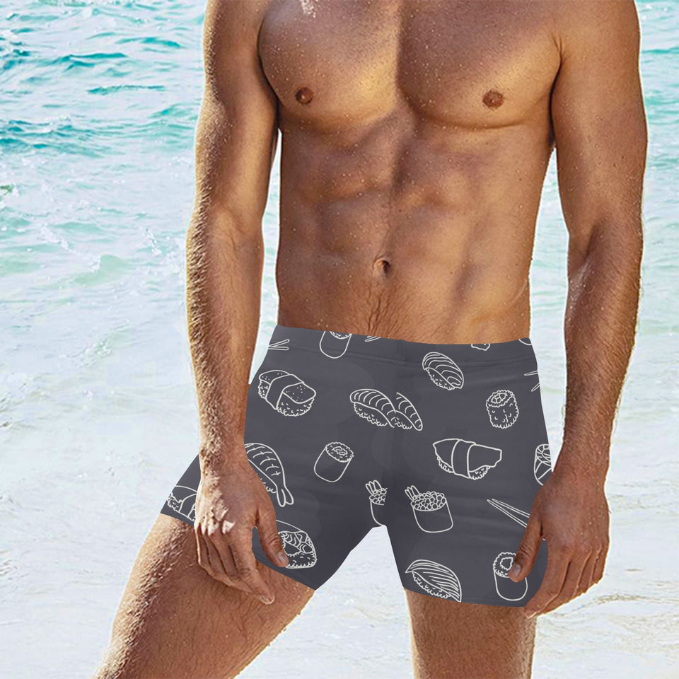 sushi pattern black background Men's Swimming Trunks