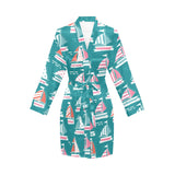 Cute sailboat pattern Women's Long Sleeve Belted Night Robe