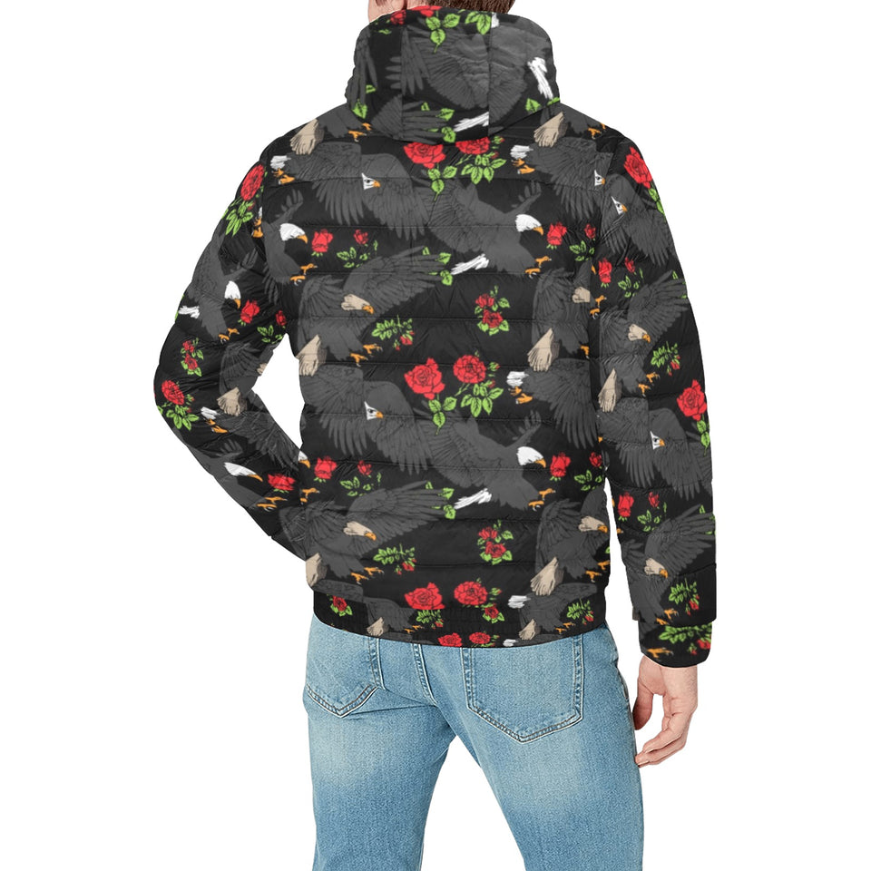 Eagle Pattern Print Design 04 Men's Padded Hooded Jacket