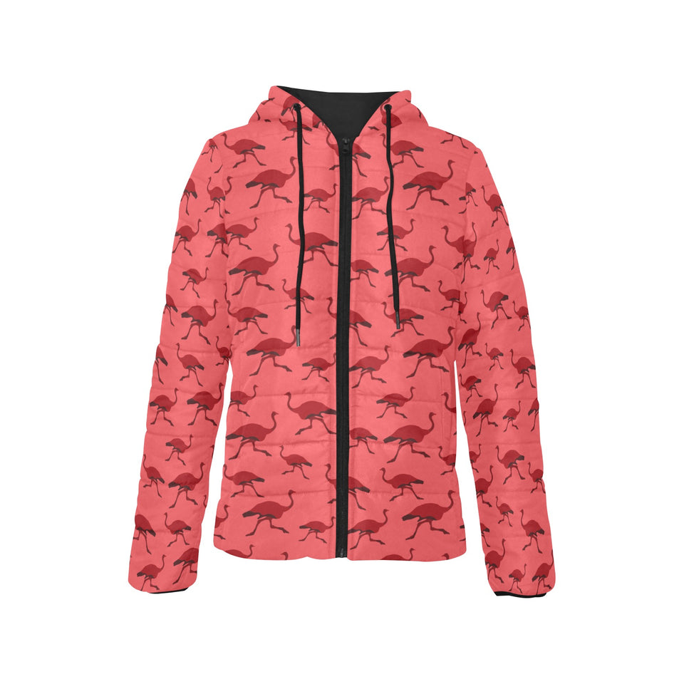 Ostrich Pattern Print Design 03 Women's Padded Hooded Jacket
