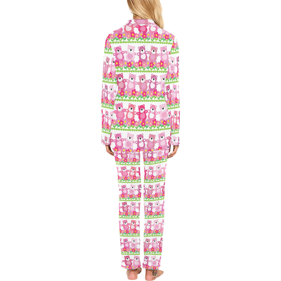 Teddy Bear Pattern Print Design 04 Women's Long Pajama Set