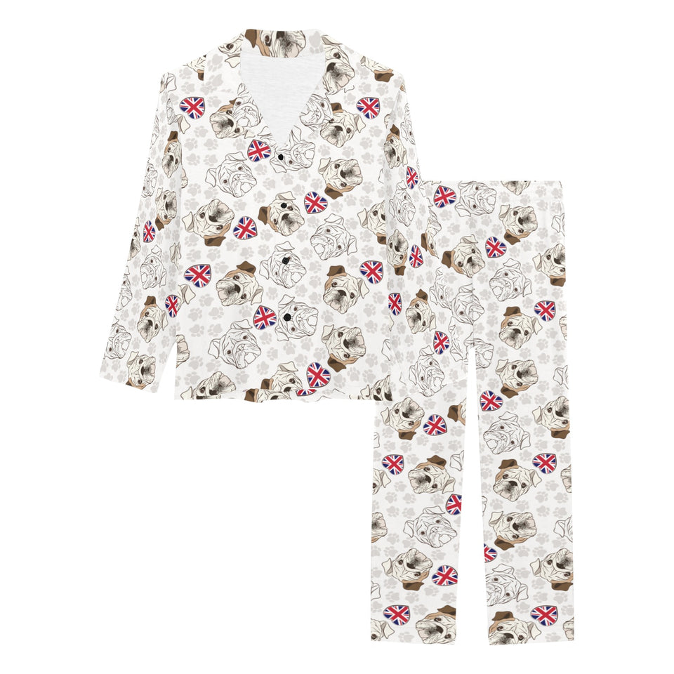 English Bulldog Pattern Print Design 01 Women's Long Pajama Set