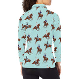 Horses running horses rider pattern Women's Long Sleeve Polo Shirt