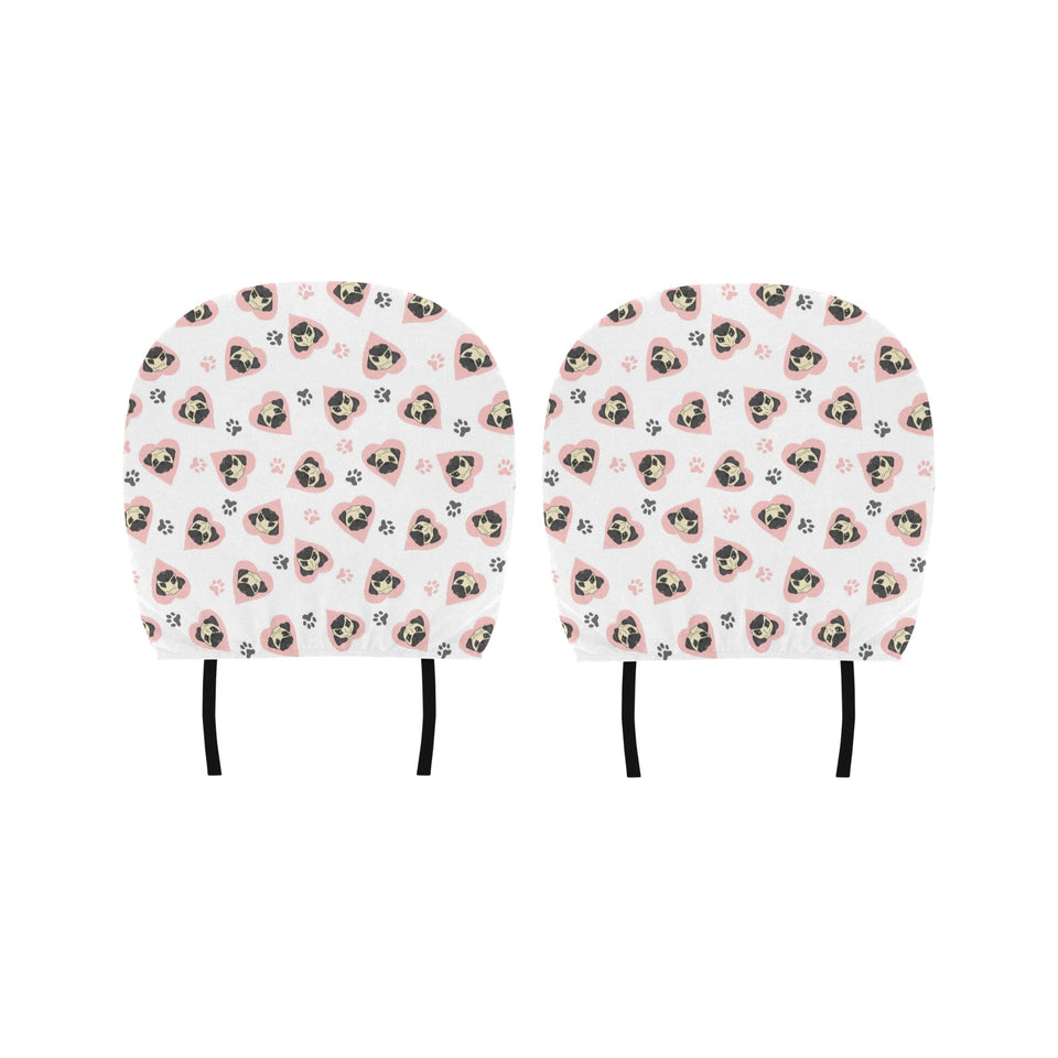 Cute pugs pink heart paw pattern Car Headrest Cover