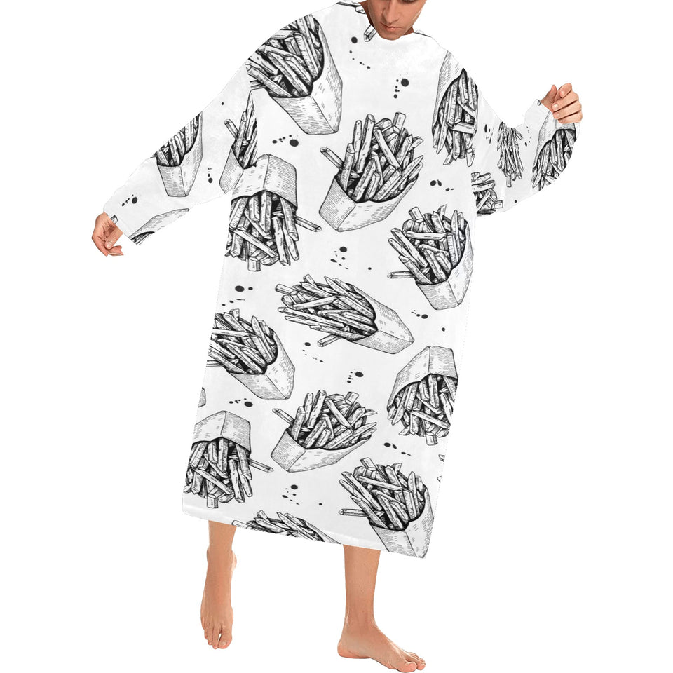 Hand drawn french fries pattern Blanket Robe with Sleeves