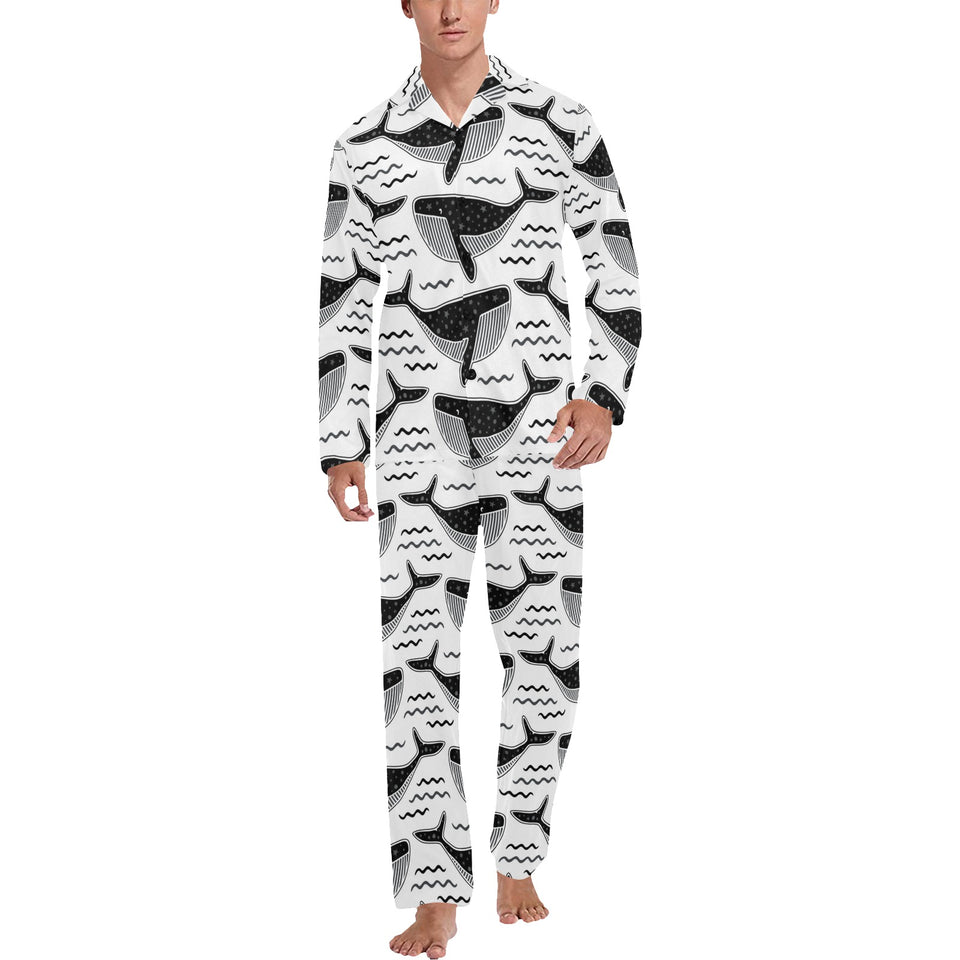 Black whale pattern Men's Long Pajama Set