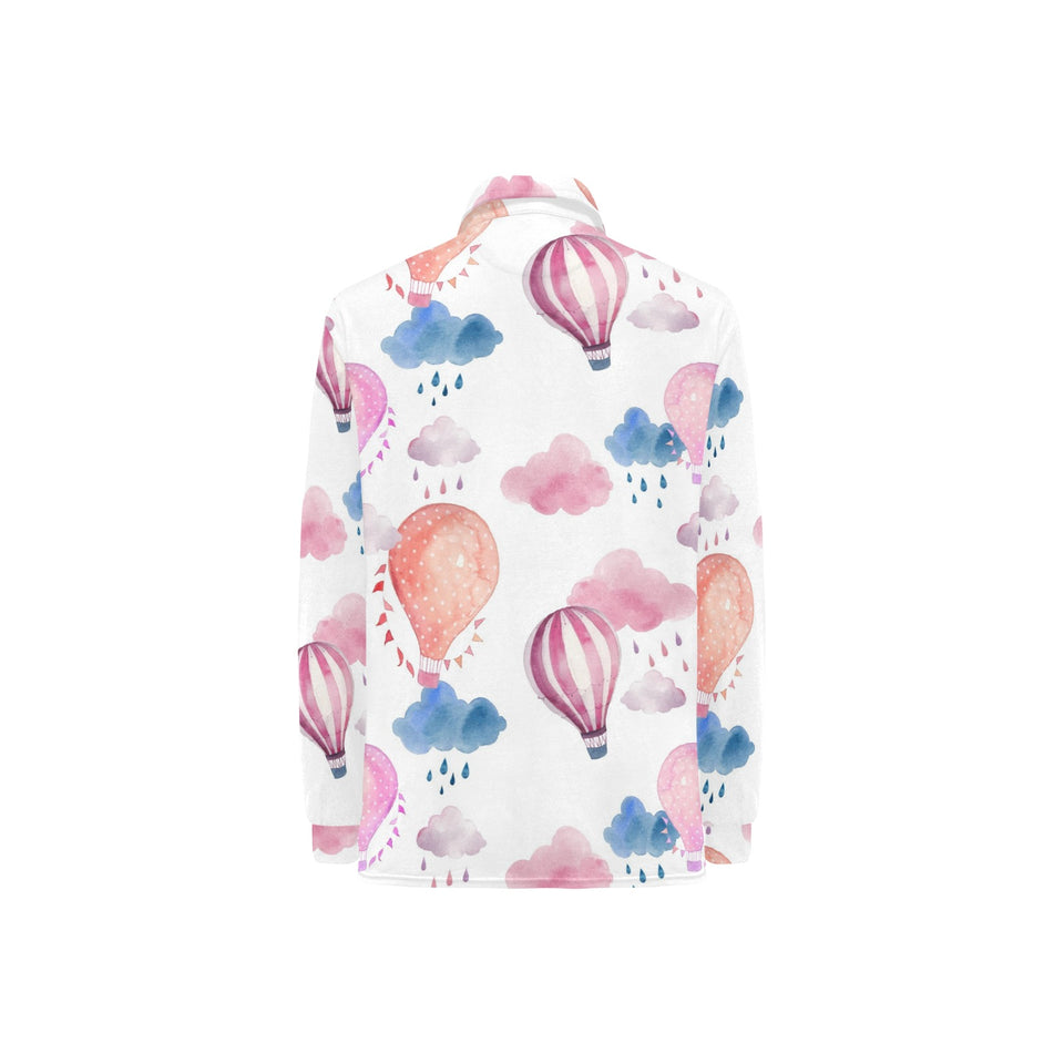 Watercolor air balloon cloud pattern Women's Long Sleeve Polo Shirt