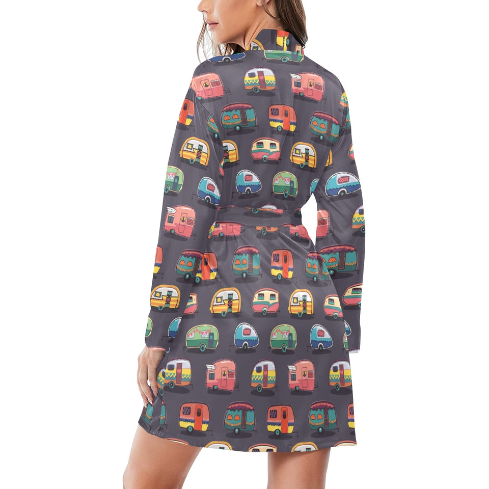 Camper Van Pattern Print Design 02 Women's Long Sleeve Belted Night Robe