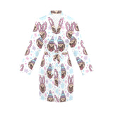 Cute pug hat rabbit costume pattern Women's Long Sleeve Belted Night Robe