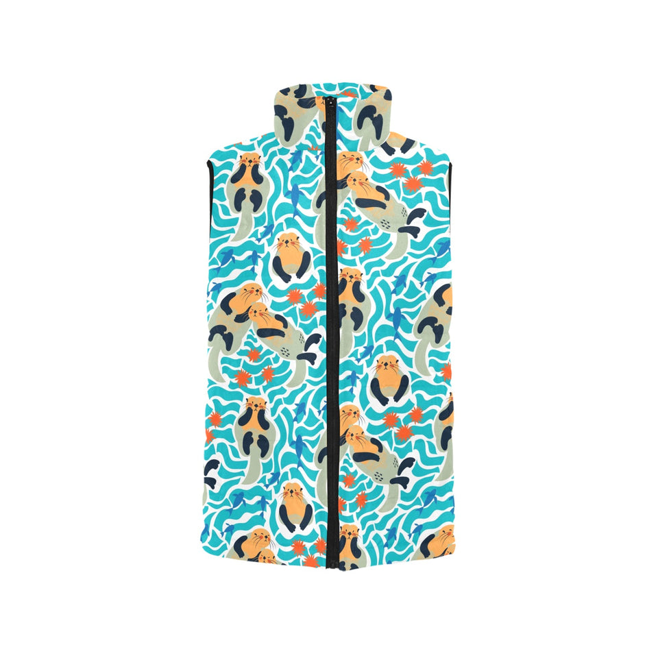 Cute sea otters fishe sea urchin pattern Men's Padded Vest