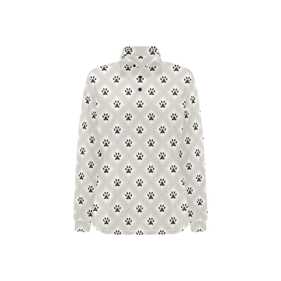 Dog Paws Pattern Print Design 03 Women's Long Sleeve Polo Shirt