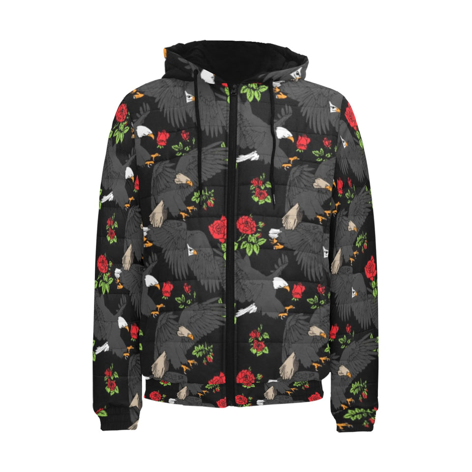 Eagle Pattern Print Design 04 Men's Padded Hooded Jacket